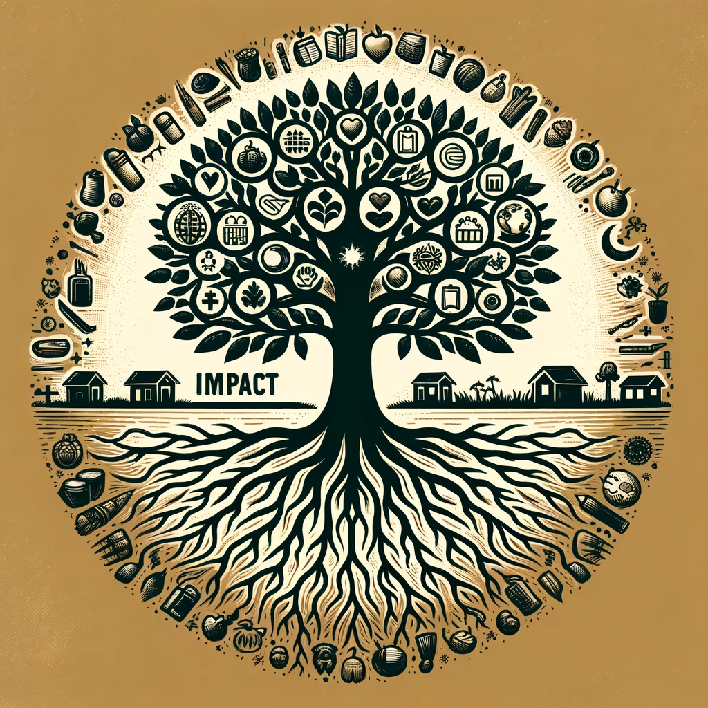 MACONA Impact tree graphic: stylized tree with deep roots and icons representing the communities and programs MACONA supports