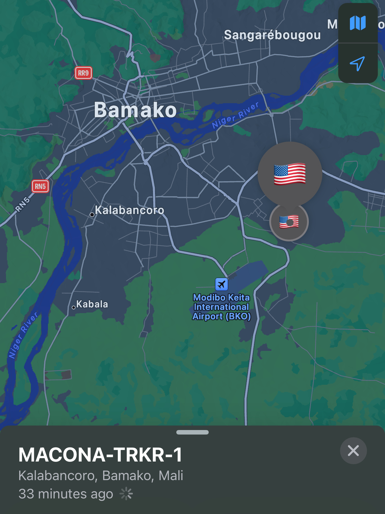 Closer map view of the same tracker arrival ping