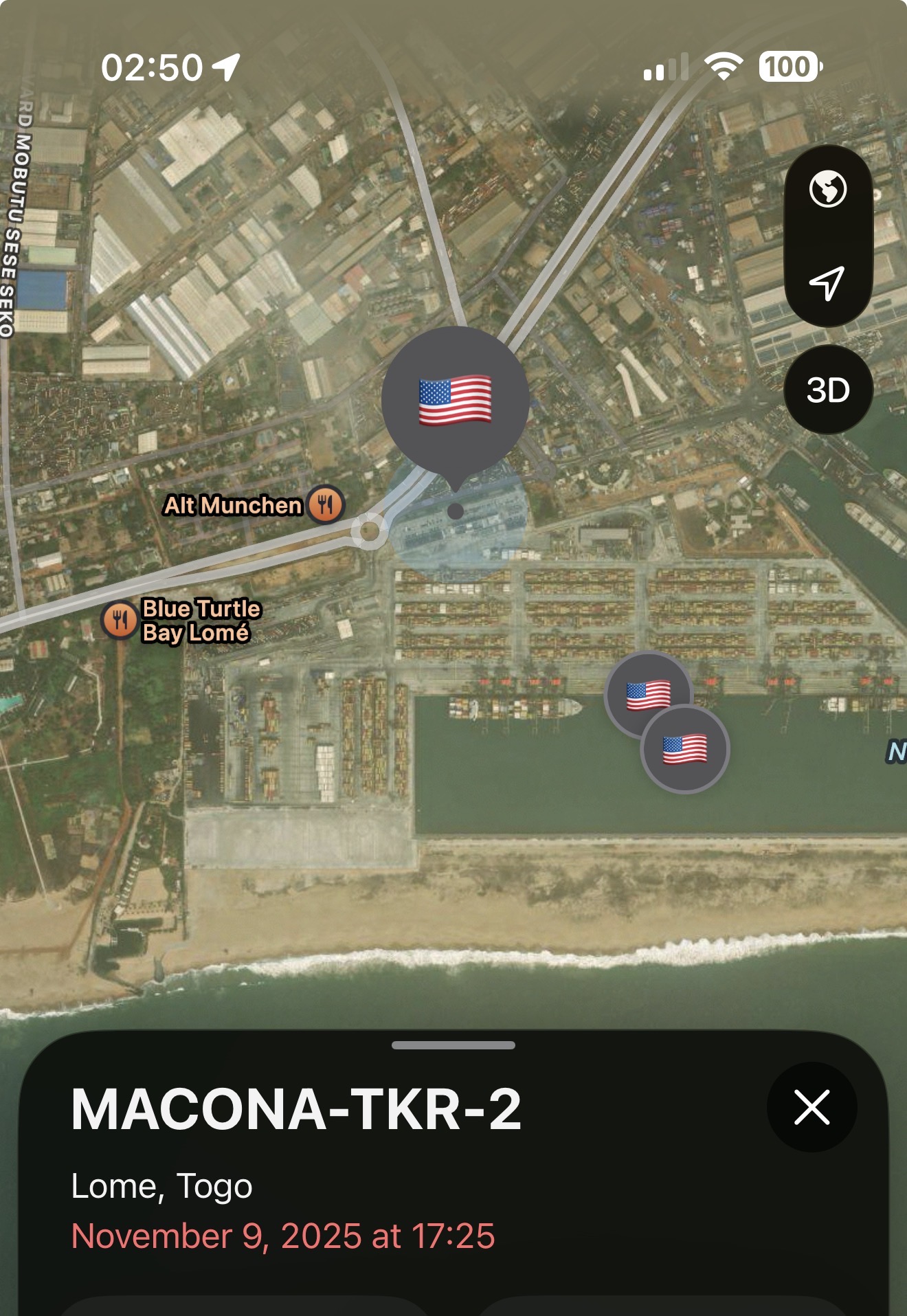 3 trackers active at Lome port, Togo