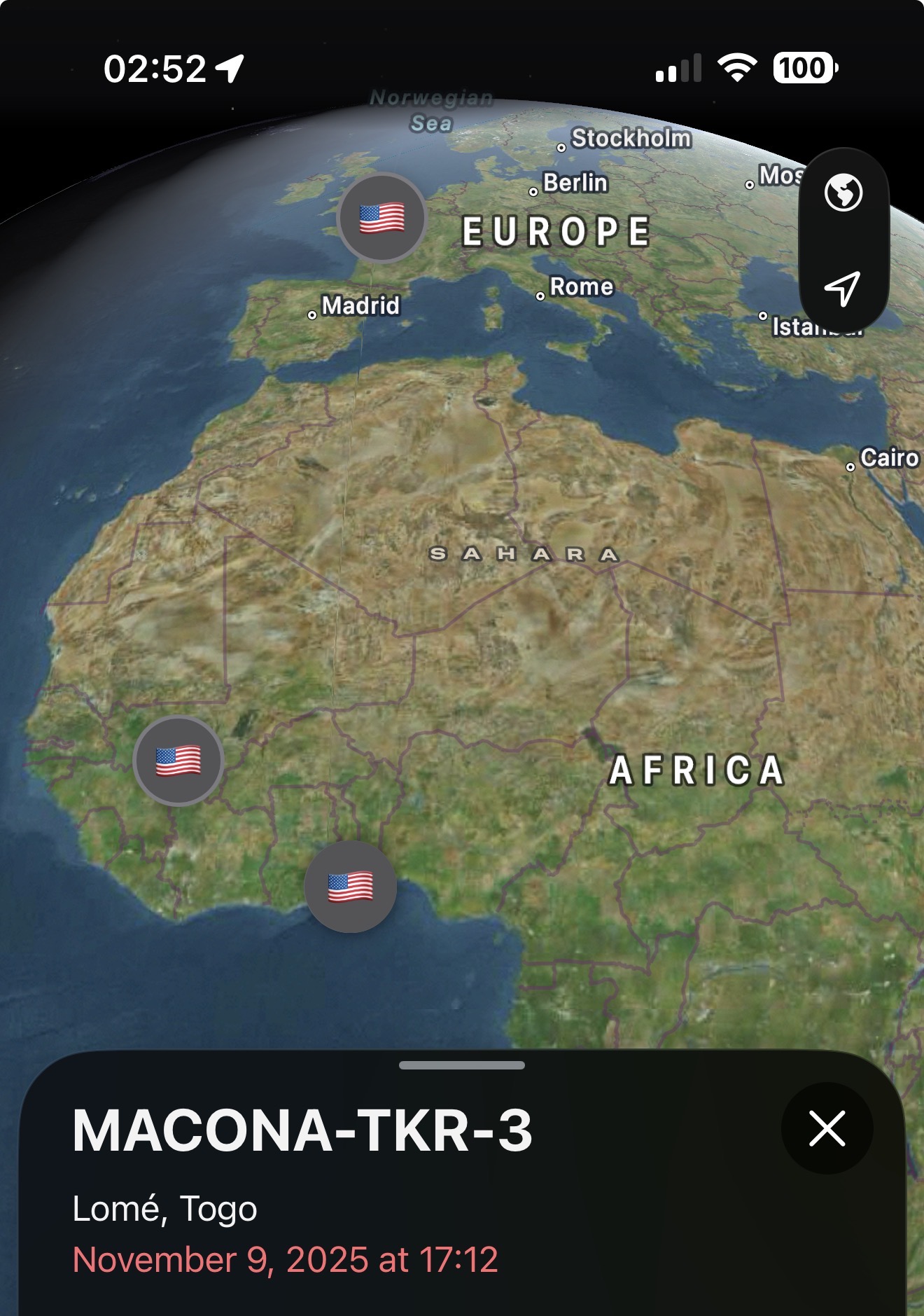 Trackers split between France, Mali, and Togo for onward distribution