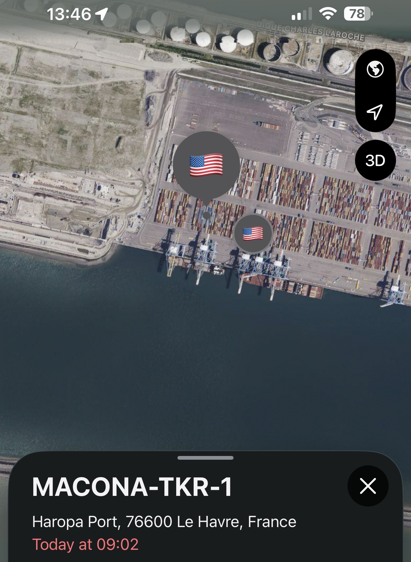 2 trackers pinging from Le Havre, France
