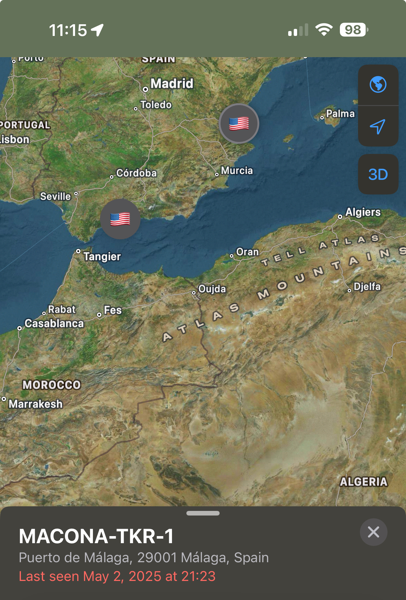 Large regional map showing trackers split across Malaga and Valencia