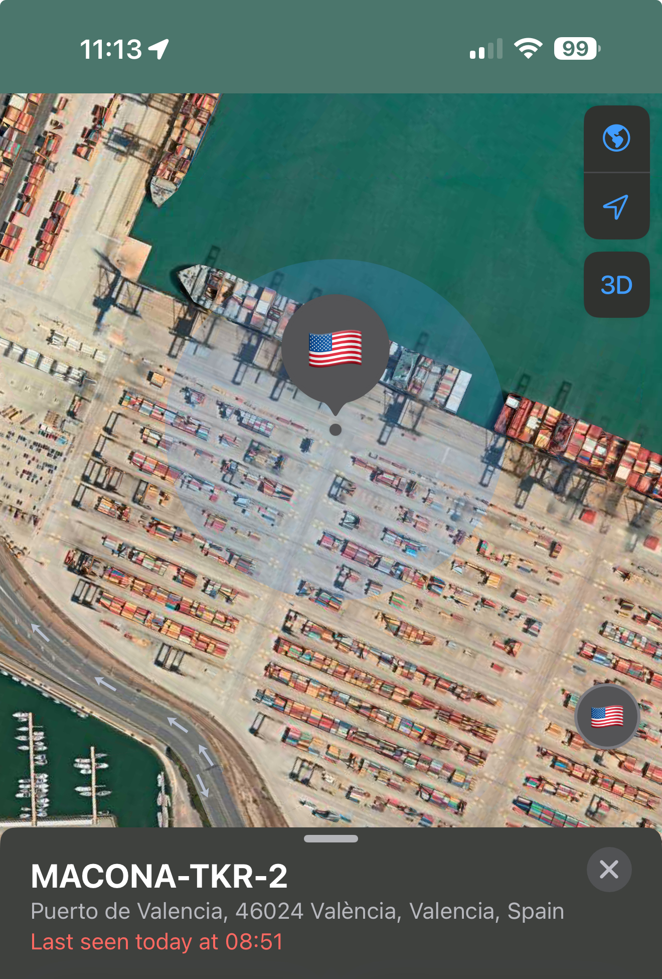 Wide view of Valencia, Spain port with tracker pings