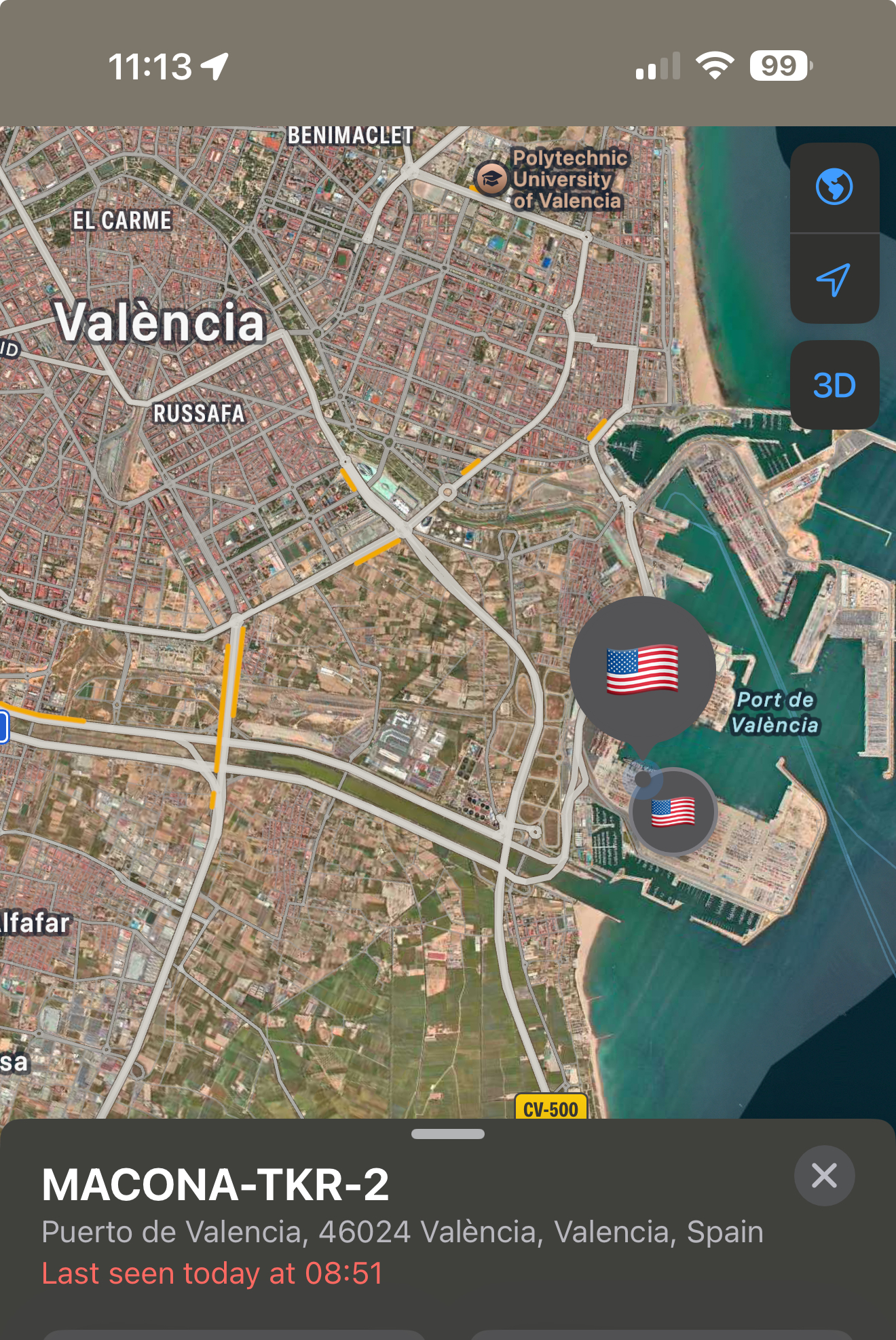 Closer view of trackers pinging from Valencia, Spain